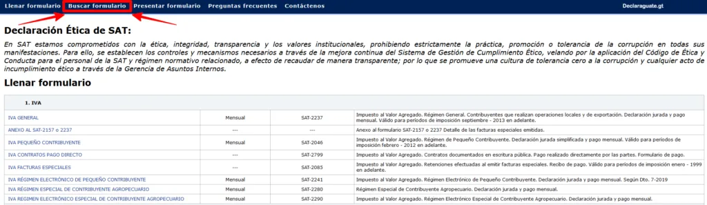 buscar formulario en declaraguate SAT por número de formulario y número de acceso