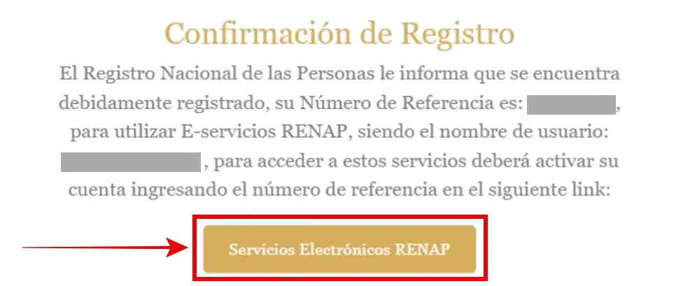 confirmación de registro correo electrónico para nuevo usuario en RENAP