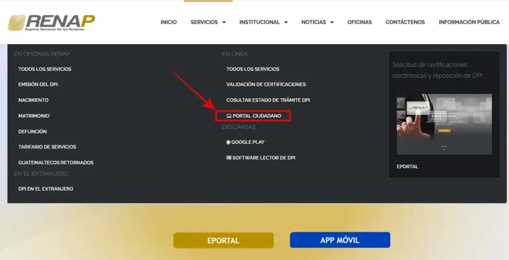 registro portal ciudadano para crear usuario en E-portal RENAP