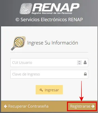 registrarse servicio electrónico RENAP para darse de alta en el portal en línea