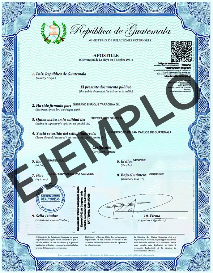 ejemplo de apostillado electrónico en línea en Guatemala de un documento público