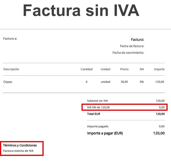 Ejemplo de facturas exentas de IVA. servicios profesionales exentos de iva. iva exento ejemplos. 