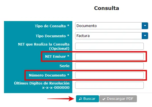 verificacion de facturas según NIT emisor y número de documento