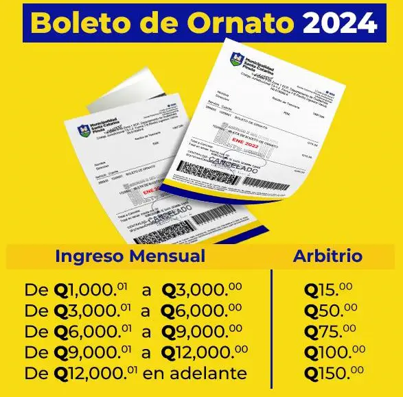 tabla precios boleto de ornato en Santa Catarina Pinula