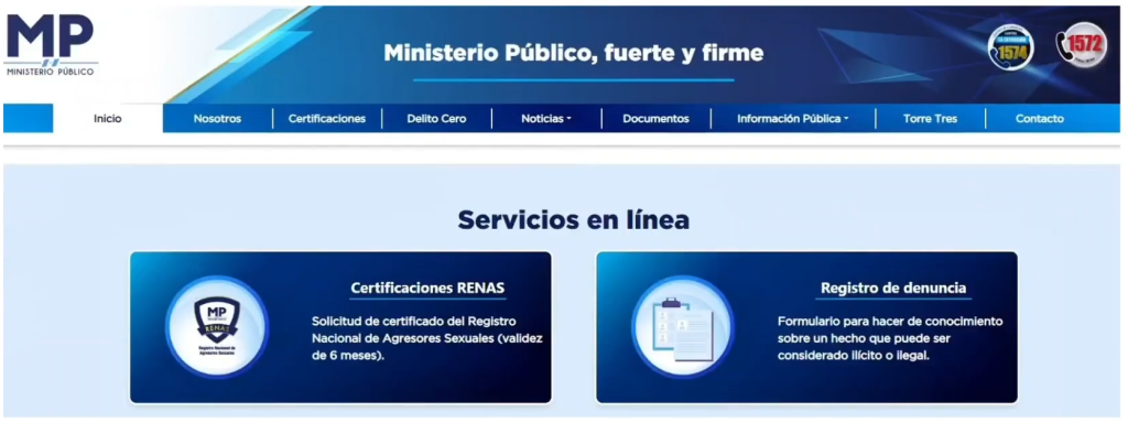 pagina web del ministerio público para solicitar la constancia de renas en línea