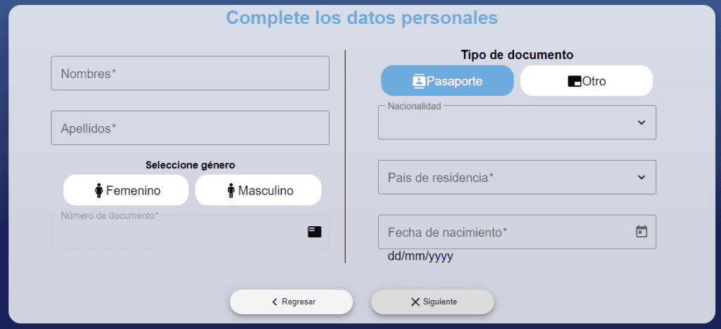 datos personales al llenar la Declaración de Viajero