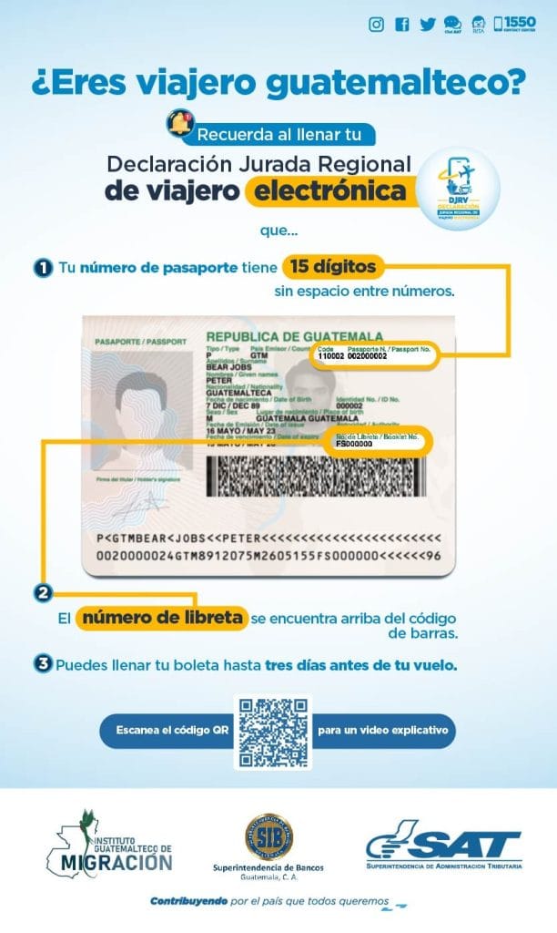 pasaporte con número de libreta para la Declaración Jurada Regional de Viajero